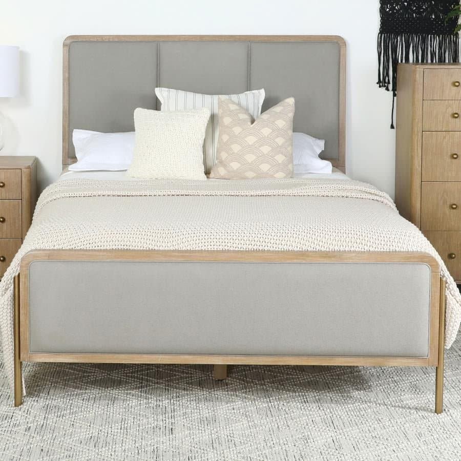 Upholstered Eastern King Panel Bed Sand Wash And Grey - HER Home Design Boutique